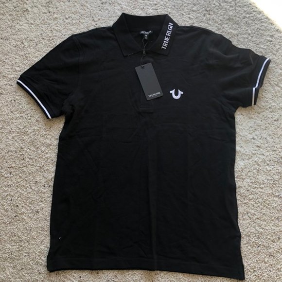 TRUE RELIGION Short Sleeve Branded Collar Polo Shirt  - Size L - Picture 1 of 2